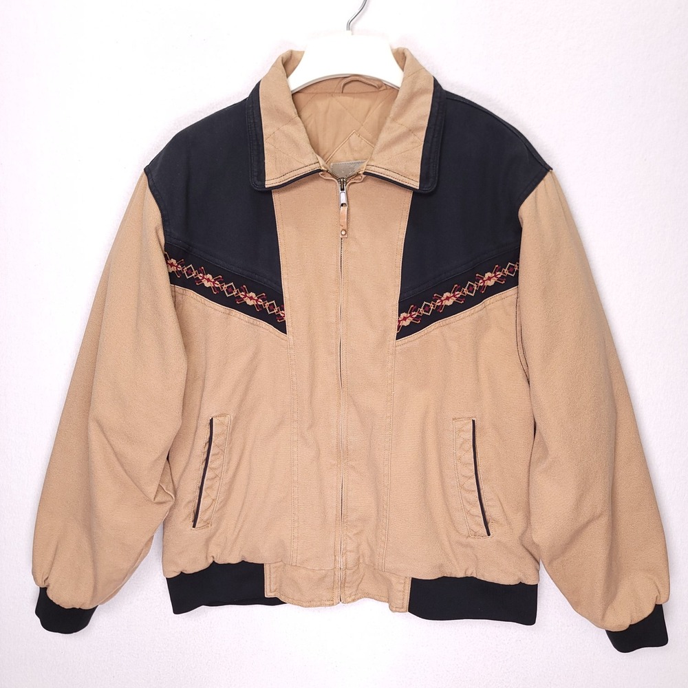 Canyon Guide Outfitters Bomber Jacket Canvas‎ Mens Large Southwestern Tribal Zip